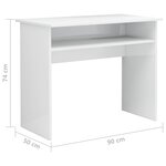 Bureau table poste de travail meuble d'ordinateur informatique étude brillant 90 x 50 x 74 cm bois d'ingénierie blanc 02_0023554