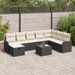 Canapé de Jardin 9 Pièces avec Coussins Rattan Noir