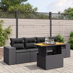 vidaXL Salon de jardin 5 Pièces avec coussins noir résine tressée