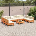 vidaXL Salon de jardin 10Pièces avec coussins cire marron bois pin massif