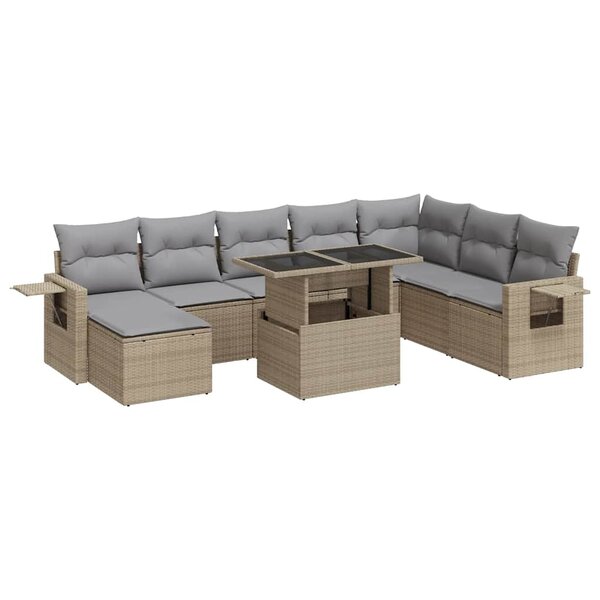 vidaXL Salon de jardin avec coussins 9 Pièces beige résine tressée