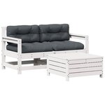 vidaXL Salon de jardin 3 Pièces avec coussins blanc bois de pin massif