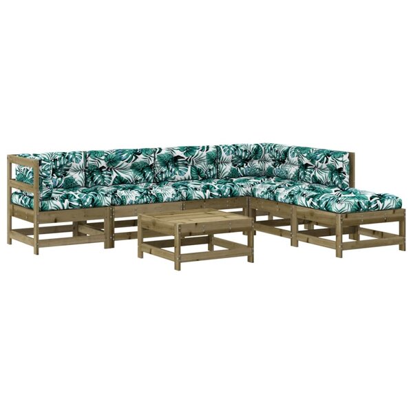 vidaXL Salon de jardin 7 Pièces avec coussins bois de pin imprégné