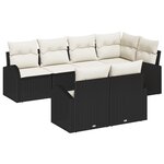 Ensemble de canapé de jardin 7 pièces avec coussins Noir Rotin Poly