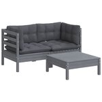 vidaXL Salon de jardin 3 Pièces avec coussins anthracite bois de pin