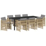 Ensemble de salle à manger de jardin 9 pièces vidaXL avec coussins Beige Poly Rotin