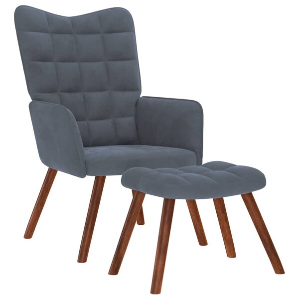 vidaXL Chaise de relaxation avec tabouret Gris foncé Velours