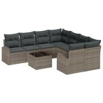 Ensemble de Canapé de Jardin 9 Pièces avec Coussins en Rattan Gris