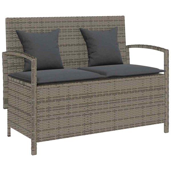 VidaXL Banc de rangement de jardin avec coussin gris résine tressée
