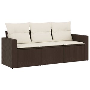 vidaXL Salon de jardin avec coussins 3 Pièces marron résine tressée