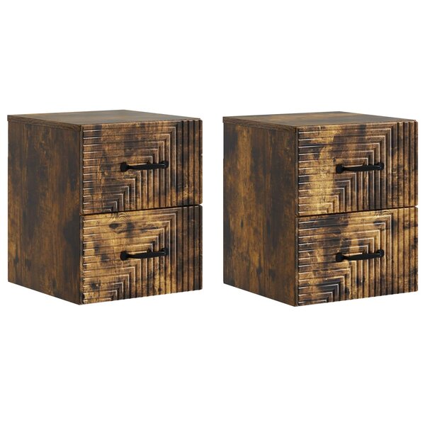 vidaXL Cabinet de chevet mural 2 pc Chêne fumé 34 5 x 33 x 40 cm