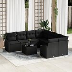vidaXL Ensemble de canapé de jardin 9 pièces avec coussins en poly rotin noir
