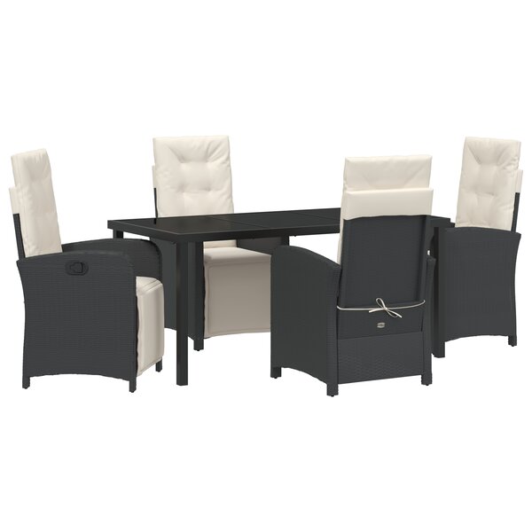 Ensemble repas jardin vidaXL 5 pièces avec coussins Noir Poly Rotin