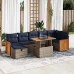 vidaXL Salon de jardin 8Pièces avec coussins gris résine tressée acacia