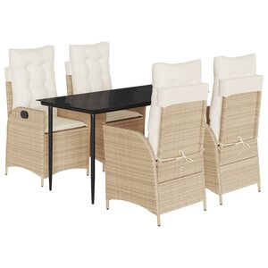 vidaXL Ensemble à manger de jardin avec coussins 5Pièces Beige poly rotin