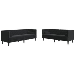 vidaXL Ensemble de canapé Chesterfield et traversins 2Pièces noir velours
