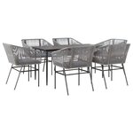 vidaXL Ensemble à manger jardin coussins 7 Pièces gris poly rotin verre