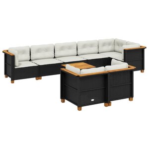 vidaXL Salon de jardin 9 Pièces avec coussins noir résine tressée
