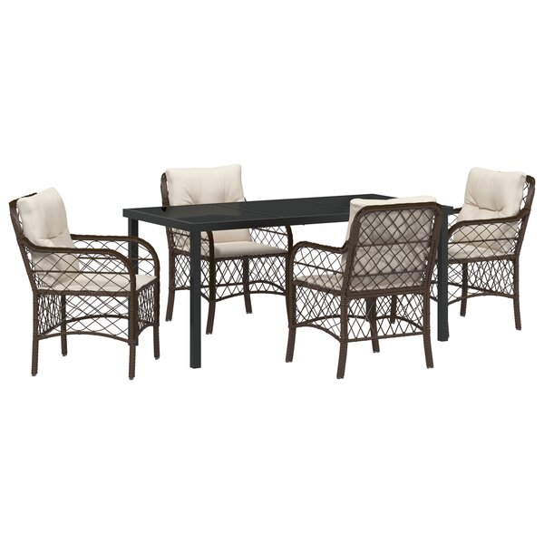 vidaXL Ensemble de salle à manger de jardin de 5 pièces avec coussins Marron Poly Rotin