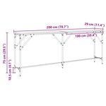 vidaXL Table Console Chêne Noir 200x29x75 cm Bois d'ingénierie
