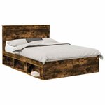 vidaXL Cadre de lit Chêne fumé 140 x 190 cm Bois de pin massif