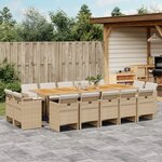 vidaXL Ensemble à manger de jardin et coussins 15 Pièces beige