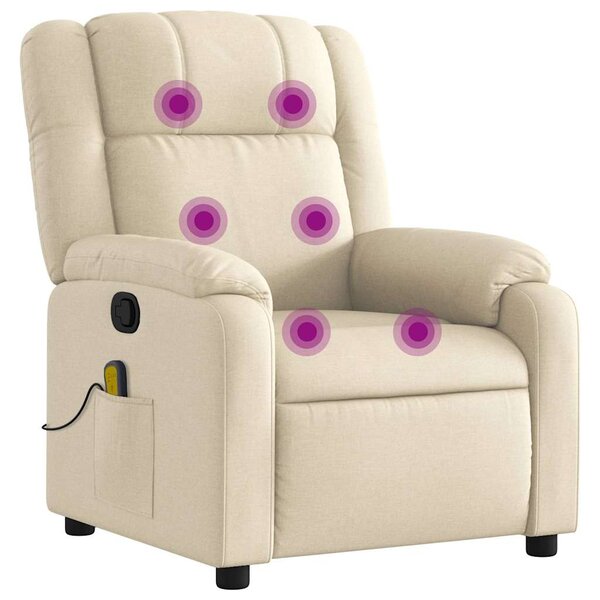 vidaXL Fauteuil de massage inclinable Crème Tissu