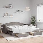 vidaXL Lit de jour avec gigogne et tiroirs taupe 100x200 cm tissu