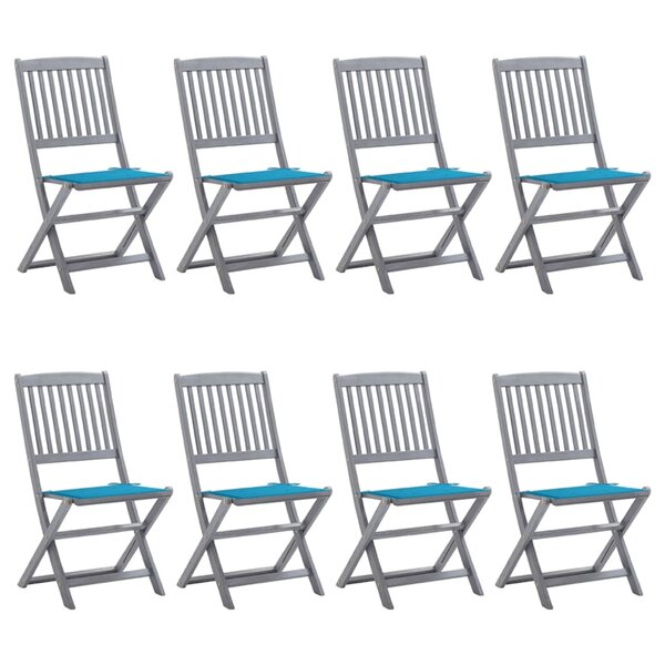 vidaXL Chaises pliables d'extérieur lot de 8 et coussins Bois d'acacia