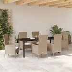 Set repas jardin vidaXL 7 pièces avec coussins Beige Rattan Poly