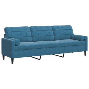 vidaXL Canapé 3 places avec oreillers décoratifs bleu 210 cm velours