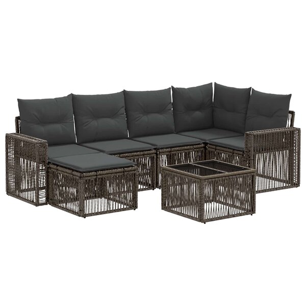 vidaXL Ensemble de canapé de jardin 7 Pièces Gris et Gris foncé polyrotin