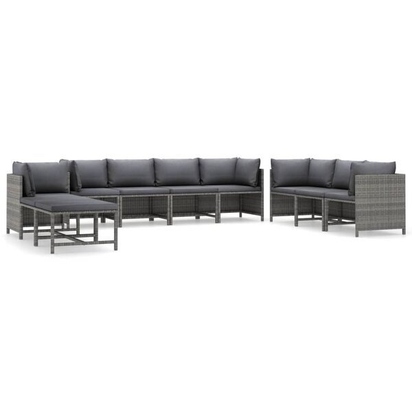 vidaXL Salon de jardin 10 Pièces avec coussins Résine tressée Gris