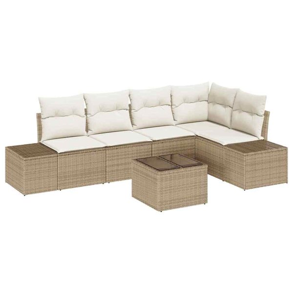 vidaXL Ensemble de canapé de jardin 6 Pièces Beige Poly rotin