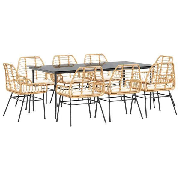 vidaXL Ensemble à manger jardin coussins 9Pièces marron poly rotin verre