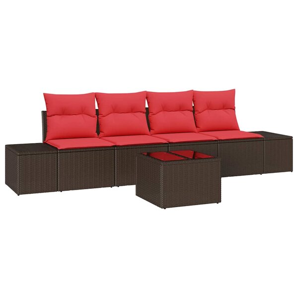 vidaXL Ensemble de Canapés avec coussin 5 Pièces Marron polyrotin