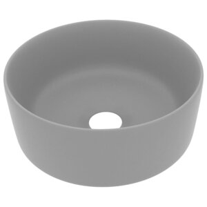 vidaXL Lavabo rond de luxe Gris clair mat 40x15 cm Céramique