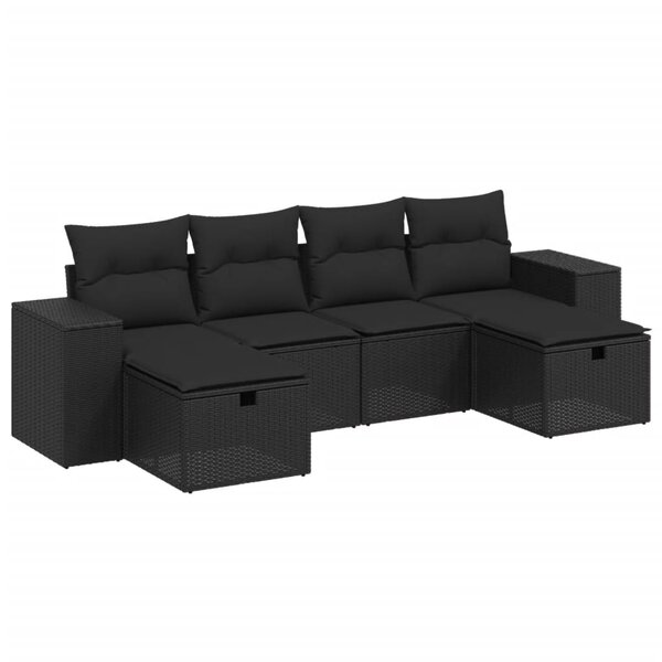 vidaXL Salon de jardin 6 Pièces avec coussins noir résine tressée