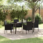 vidaXL Ensemble de Salle à Manger de Jardin 5 Pièces avec Coussins Noir Poly Rattan