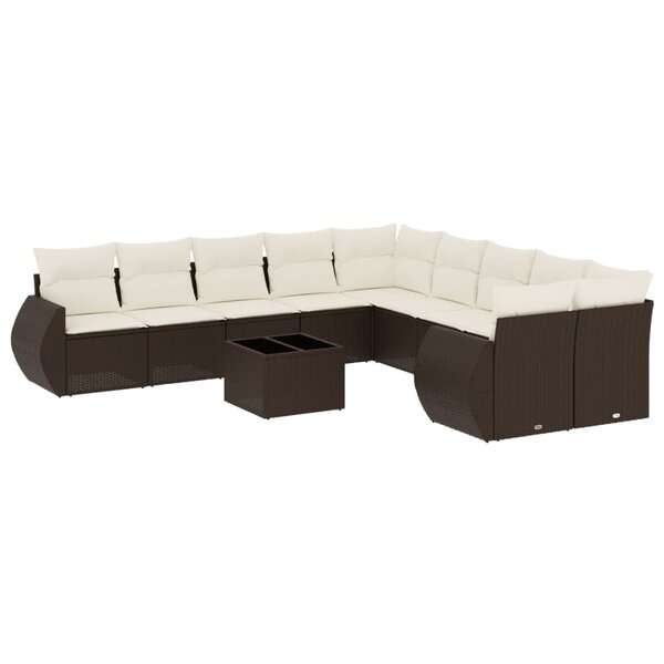 vidaXL Salon de jardin et coussins 11 Pièces marron résine tressée