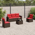 vidaXL Salon de jardin 6 Pièces avec coussins marron résine tressée