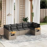 vidaXL Salon de jardin avec coussins 7 Pièces gris résine tressée