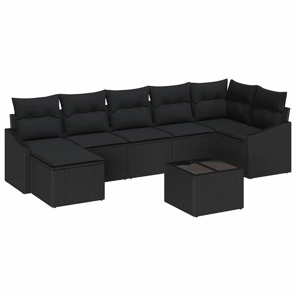 vidaXL Ensemble de canapé de jardin avec coussin 8 Pièces Noir polyrotin