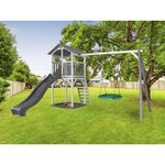 AXI Structure de jeu Beach Tower avec 1 balancoire siege nid rond Blanc Gris avec Toboggan Gris