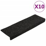 vidaXL Tapis de marches d'escalier 10 Pièces Noir 65x21x4 cm Aiguilleté