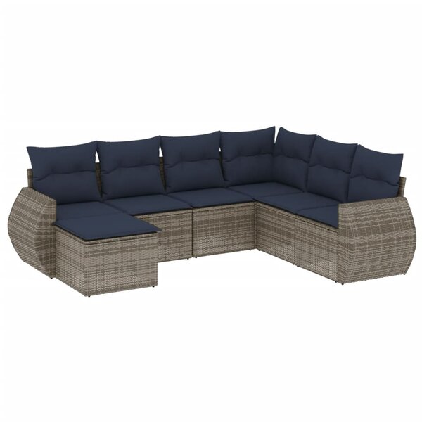 vidaXL Salon de jardin 7 Pièces avec coussins gris résine tressée