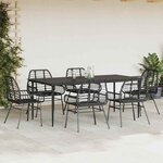 vidaXL Ensemble à manger de jardin 7Pièces noir poly rotin verre