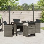 Ensemble de salle à manger de jardin 5 pièces avec coussins gris en poly rotin