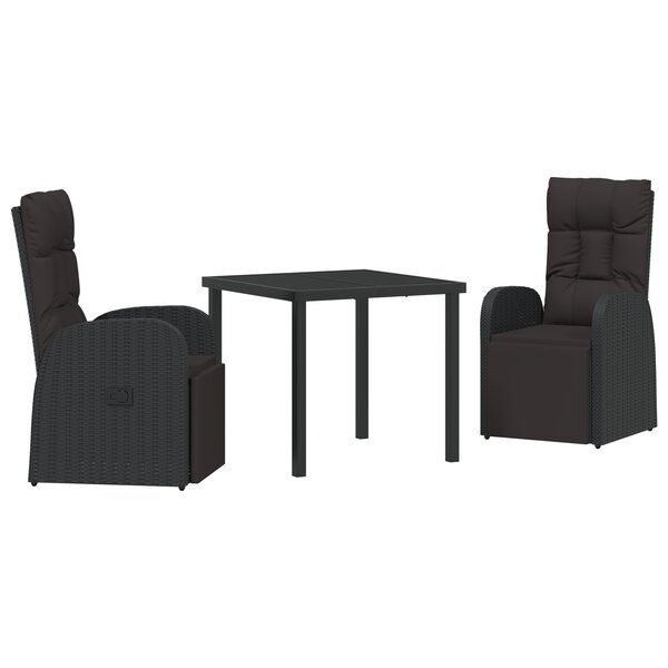 vidaXL Ensemble de 3 pièces de salle à manger de jardin avec coussins en rotin poly noir