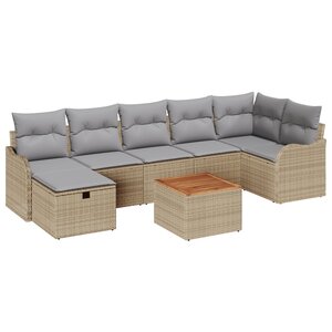 vidaXL Ensemble de Canapés de Jardin 8 Pièces avec Coussins Beige Rattan Poly